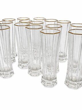 14 Luminarc France Octagon Highball Glasses Gold Rim Vintage Barware Set Clear